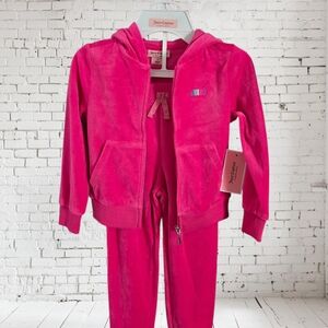 Juicy Couture Hot Pink Velour Hoodie and Pants Set Girls Size 4